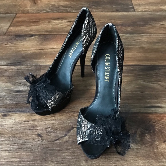 EUC Colin Stuart Lace High Heels - Gold and Black - Picture 4 of 4
